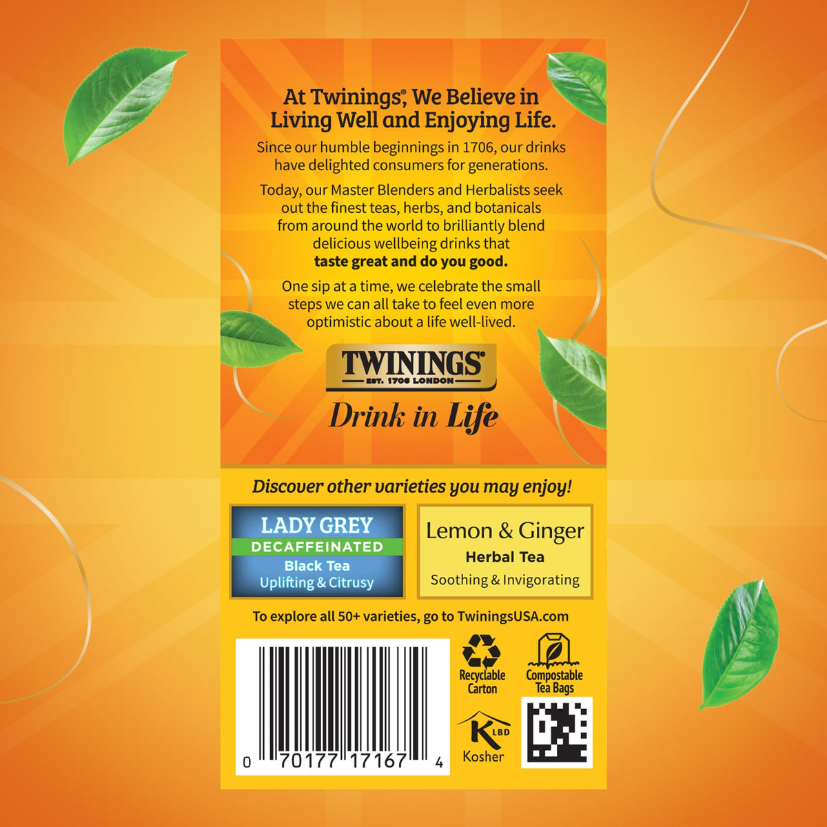 Twinings Decaffeinated Earl Grey Black Tea Bags – 120 Count (Pack of 6) Bergamot Citrus