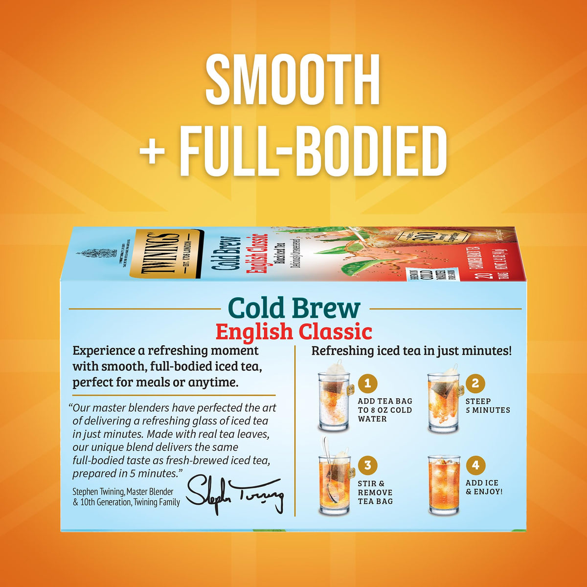 Twinings English Classic Cold Brew Iced Tea Bags – Unsweetened Black Tea, Caffeinated, 120 Bags (6×20)