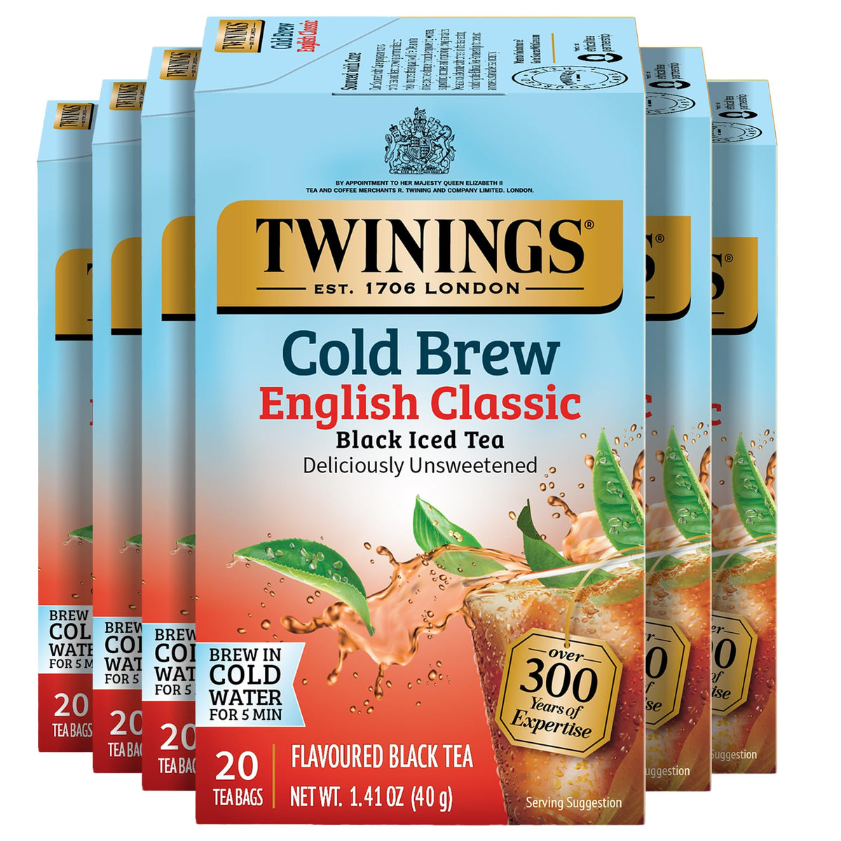 Twinings English Classic Cold Brew Iced Tea Bags – Unsweetened Black Tea, Caffeinated, 120 Bags (6×20)