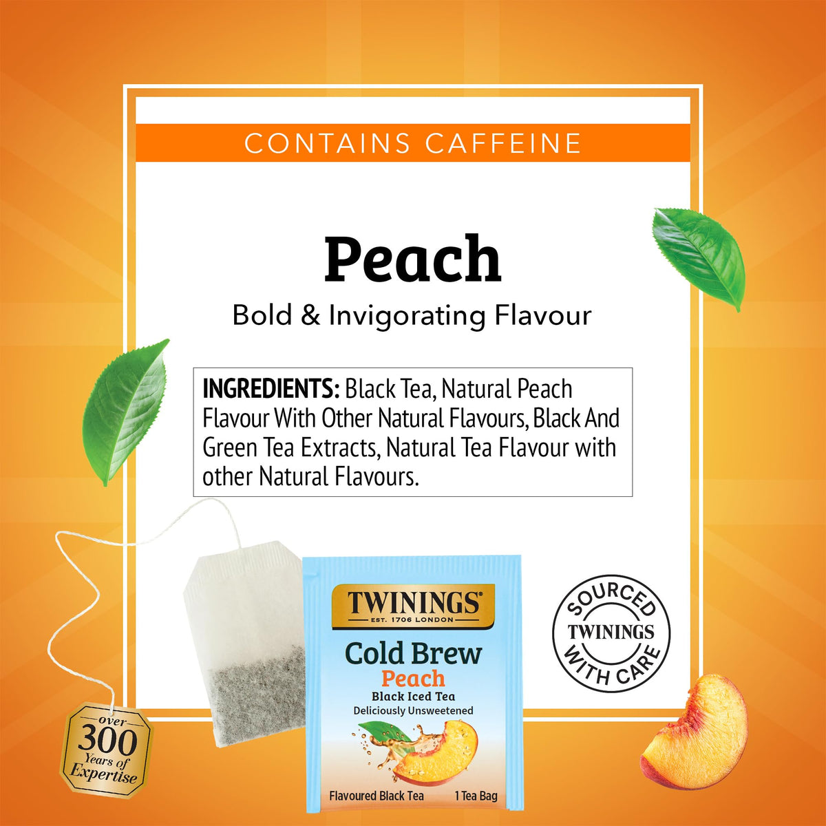 Twinings Peach Cold Brew Iced Tea Bags — 6 Pack (120 Bags), Unsweetened Black Tea with Peach Flavor, Caffeinated