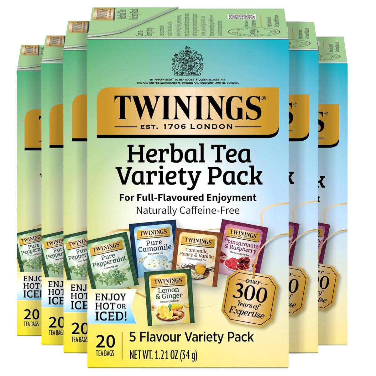 Twinings Herbal Tea Variety Pack – 120 Teabags, 6 Boxes, 5 Flavours, Naturally Caffeine-Free