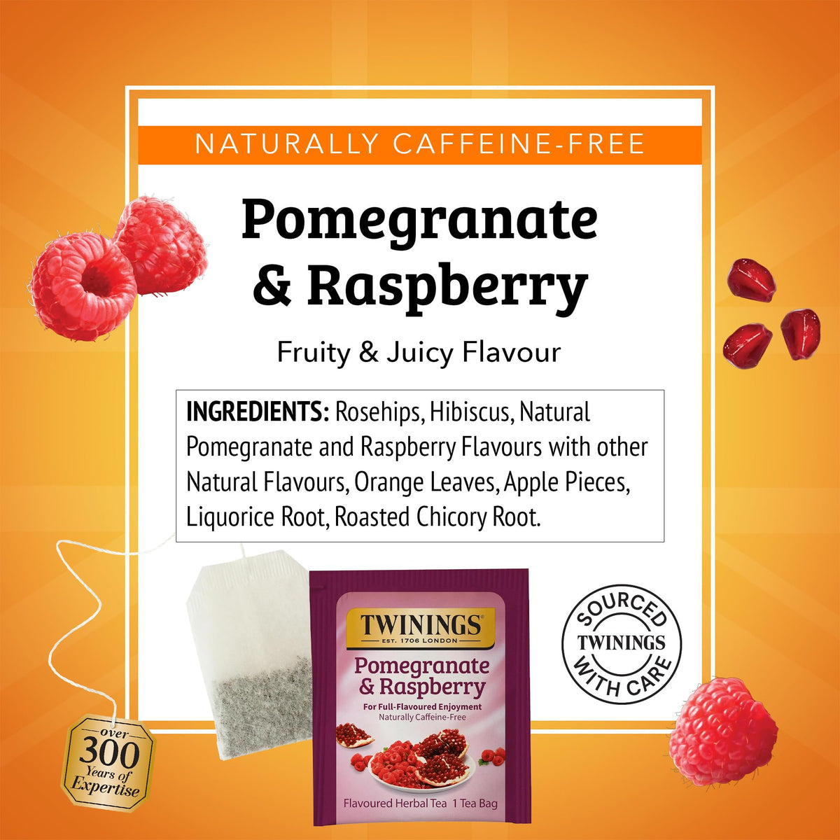 Twinings Pomegranate & Raspberry Herbal Tea – Naturally Caffeine-Free, 120 Bags (Pack of 6)