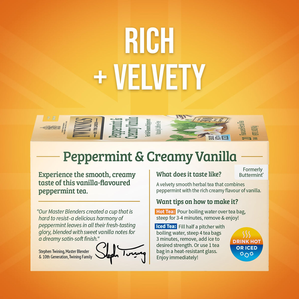 Twinings Peppermint & Creamy Vanilla Herbal Tea — Naturally Caffeine-Free, 120 Bags (Pack of 6)