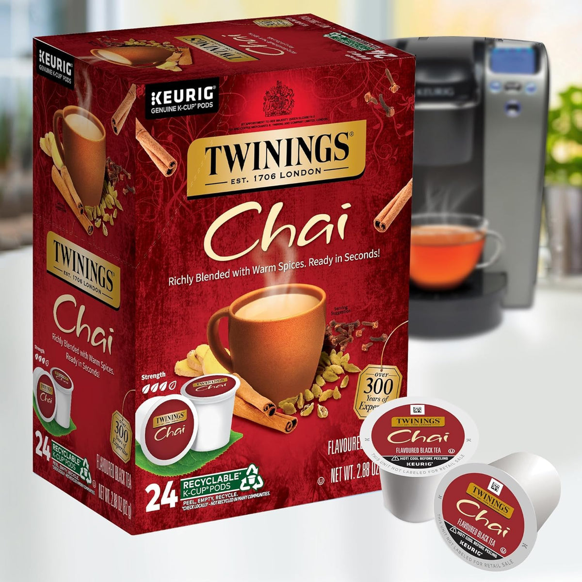 Twinings Chai Black Tea K-Cup Pods (Pack of 2, 48 Count) – Hot or Iced
