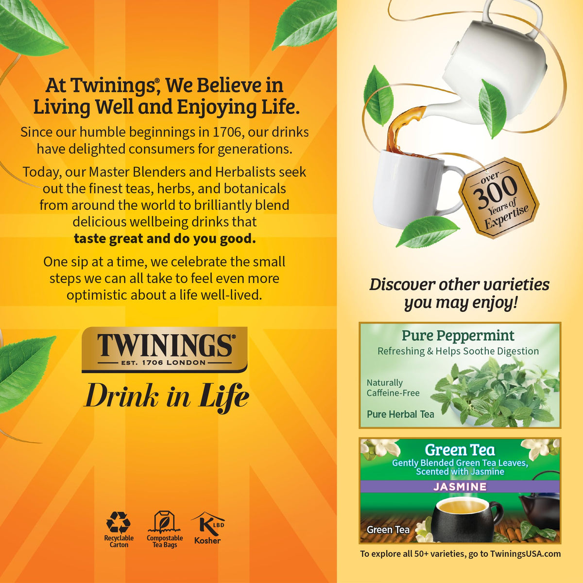 Twinings Lemon & Ginger Herbal Tea — Caffeine-Free, Individually Wrapped Bags (150 Bags, 6-Pack)