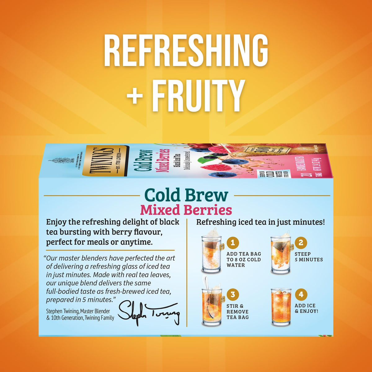 Twinings Mixed Berries Cold Brew Iced Tea Bags – 6 Boxes (120 Count), Unsweetened Flavored Black Tea, Caffeinated
