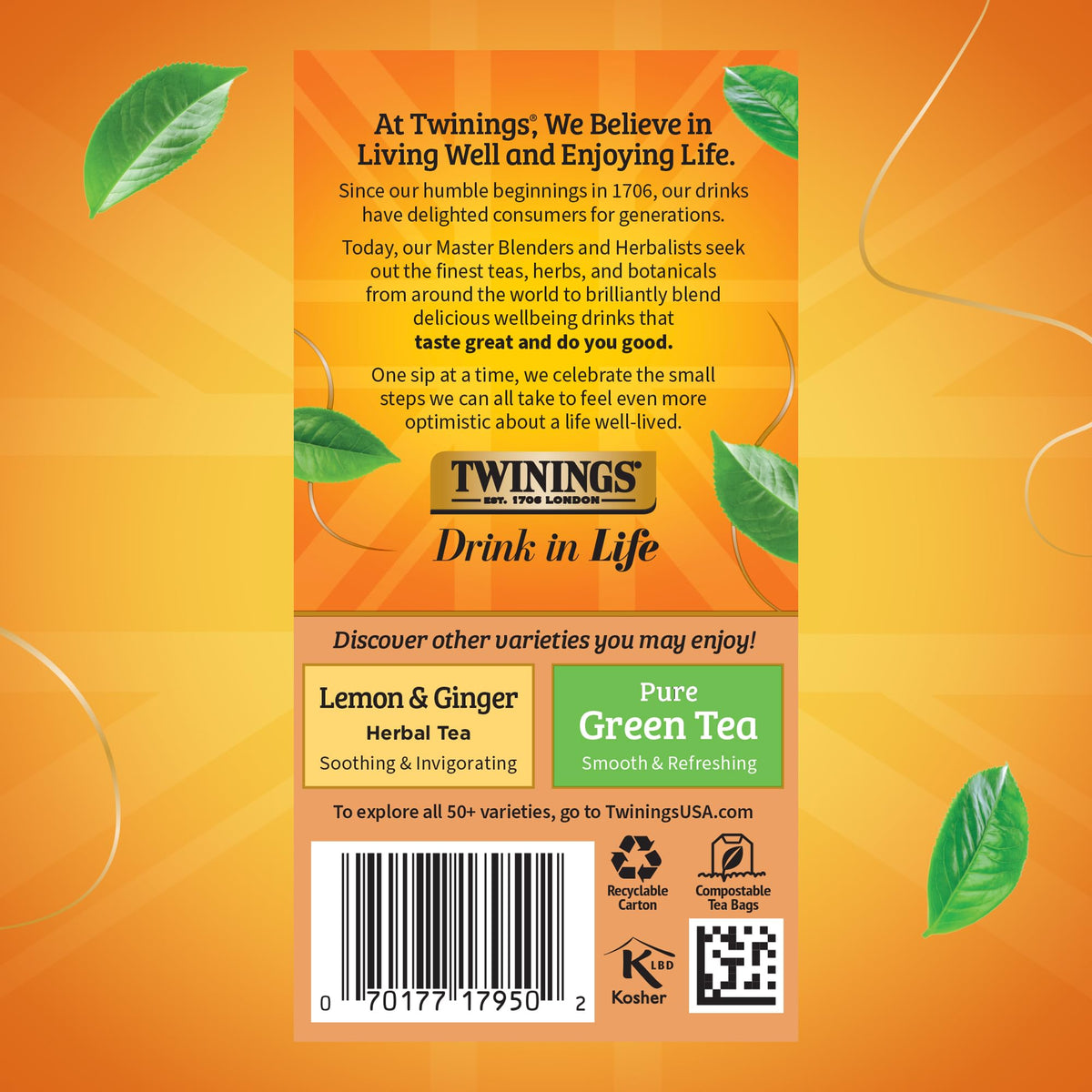 Twinings Orange & Cinnamon Spice Herbal Tea, Individually Wrapped Bags – Naturally Caffeine-Free, 120 Bags (Pack of 6)