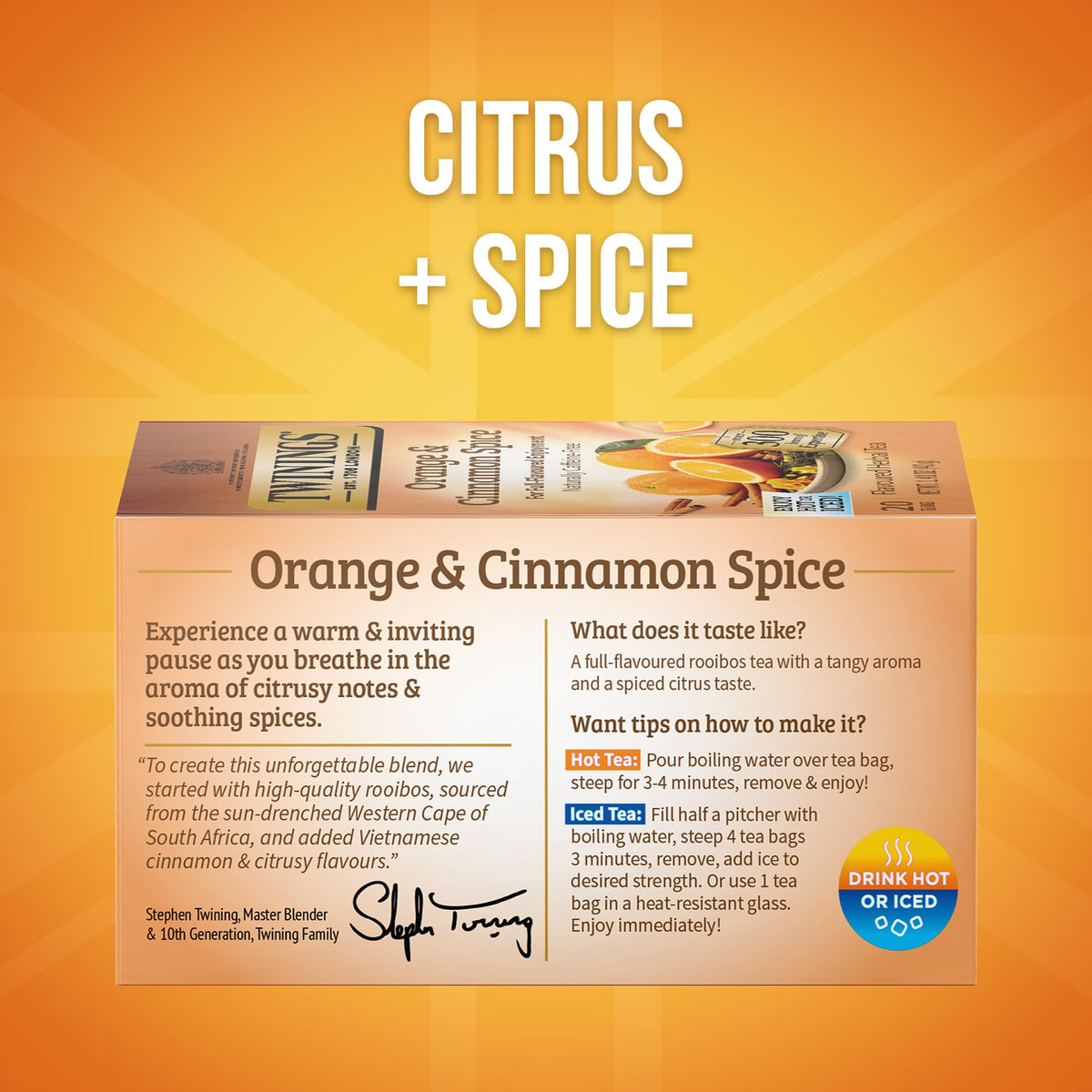 Twinings Orange & Cinnamon Spice Herbal Tea, Individually Wrapped Bags – Naturally Caffeine-Free, 120 Bags (Pack of 6)