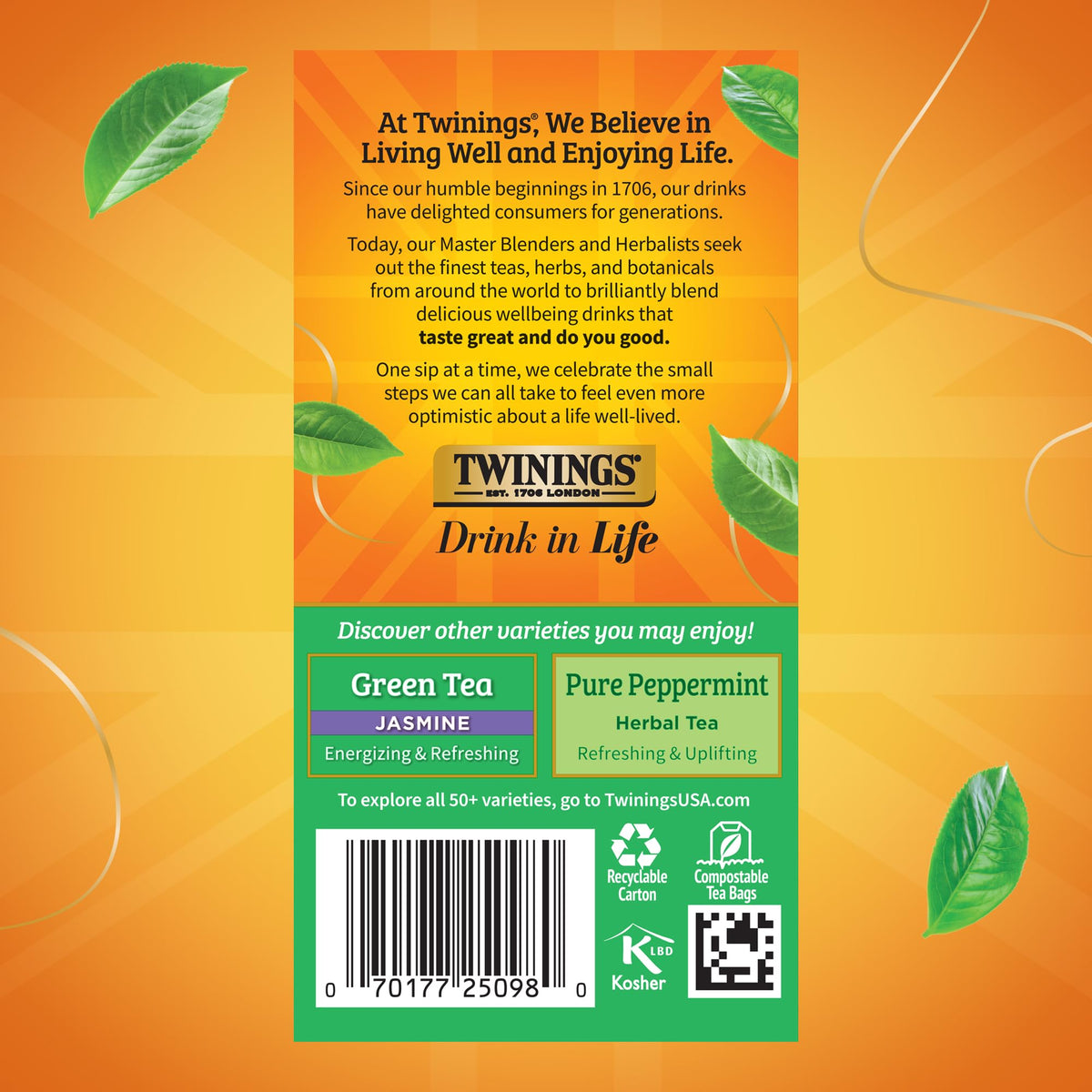 Twinings Green Tea with Mint – Individually Wrapped Bags (120 Teabags)