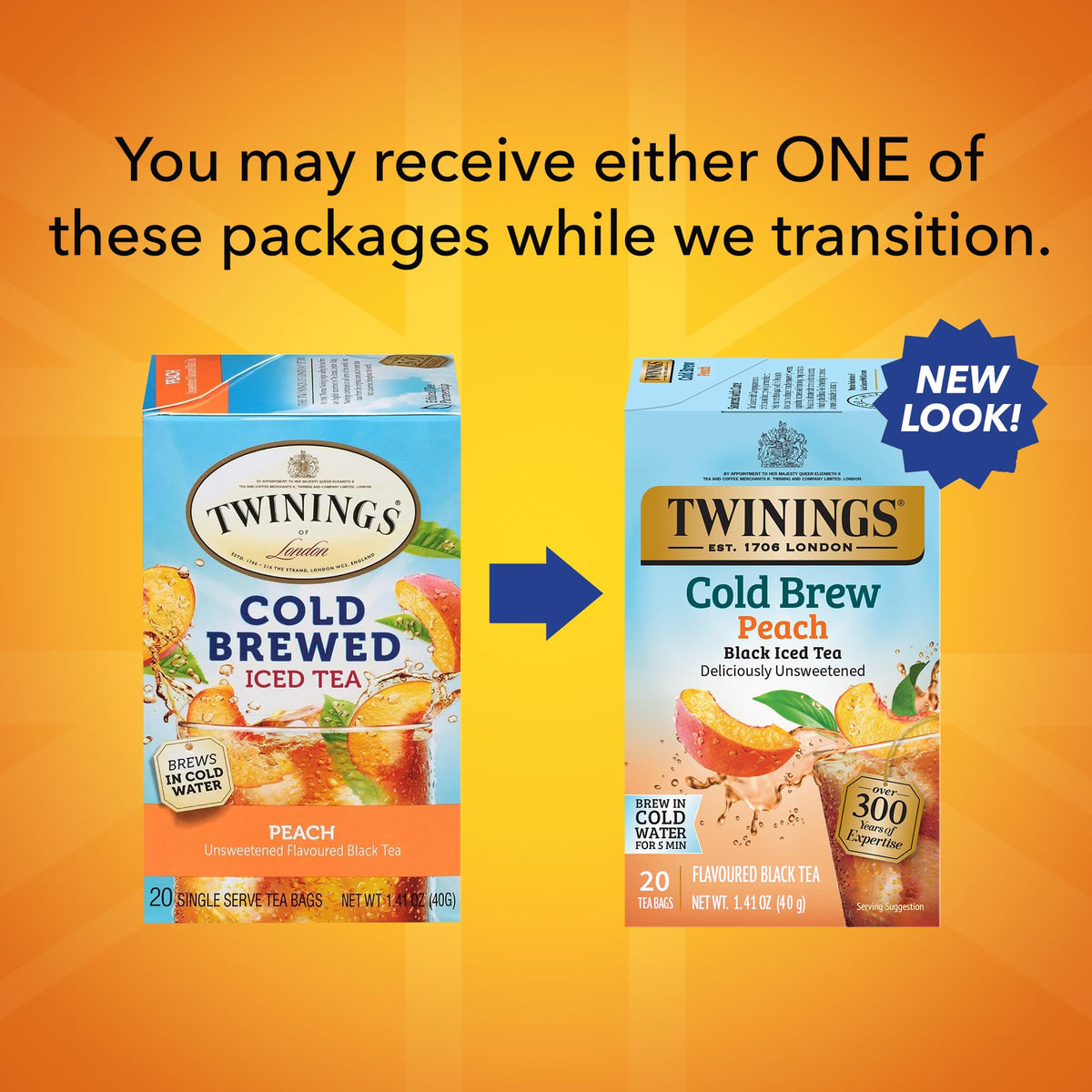 Twinings Peach Cold Brew Iced Tea Bags — 6 Pack (120 Bags), Unsweetened Black Tea with Peach Flavor, Caffeinated