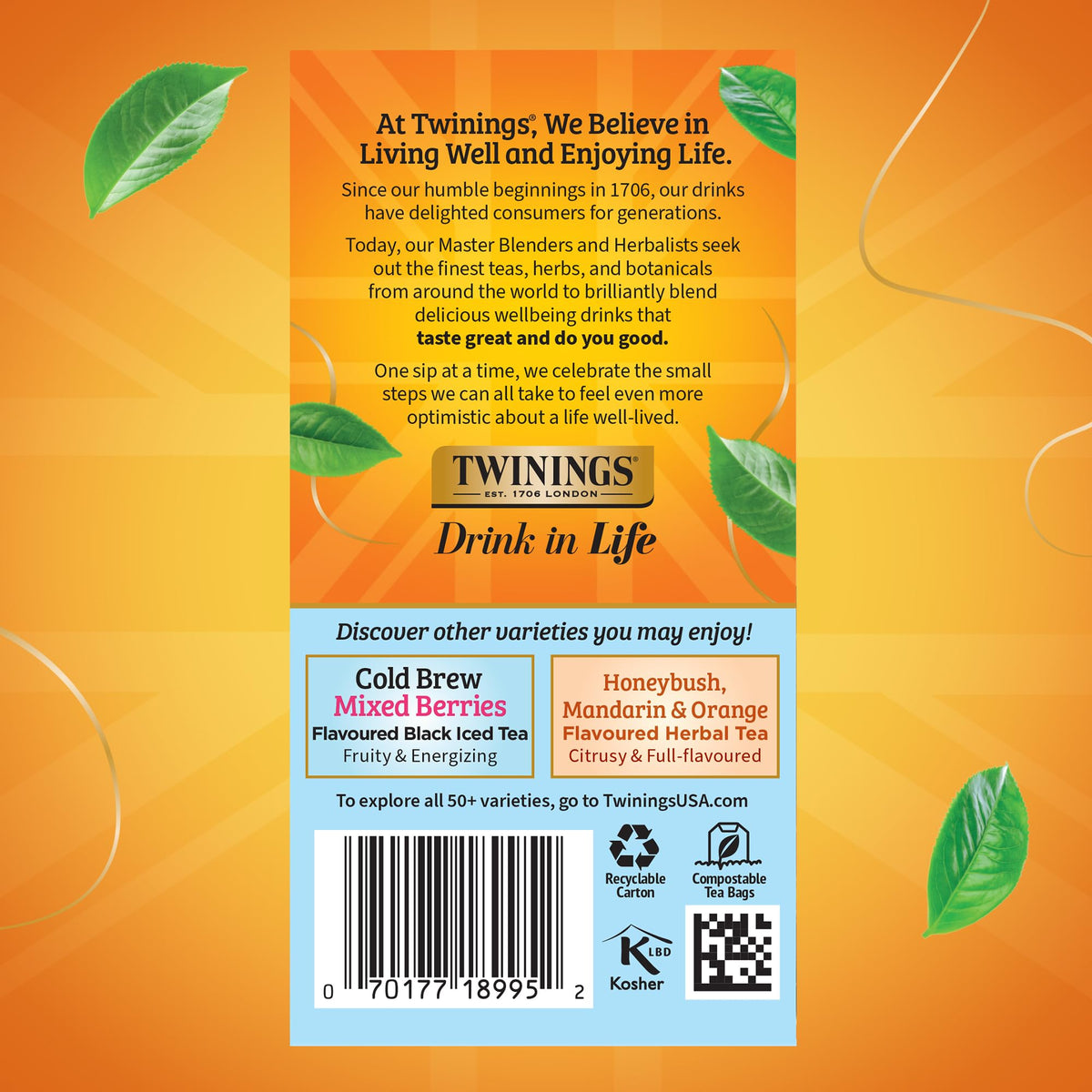Twinings Peach Cold Brew Iced Tea Bags — 6 Pack (120 Bags), Unsweetened Black Tea with Peach Flavor, Caffeinated