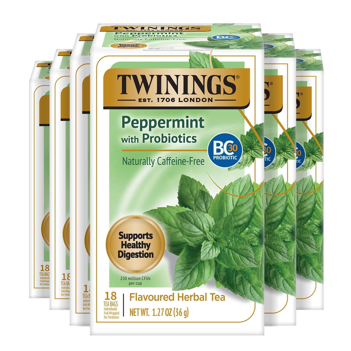 Twinings Peppermint with Probiotics Herbal Tea – 96 Teabags, Caffeine-Free Digestive Support