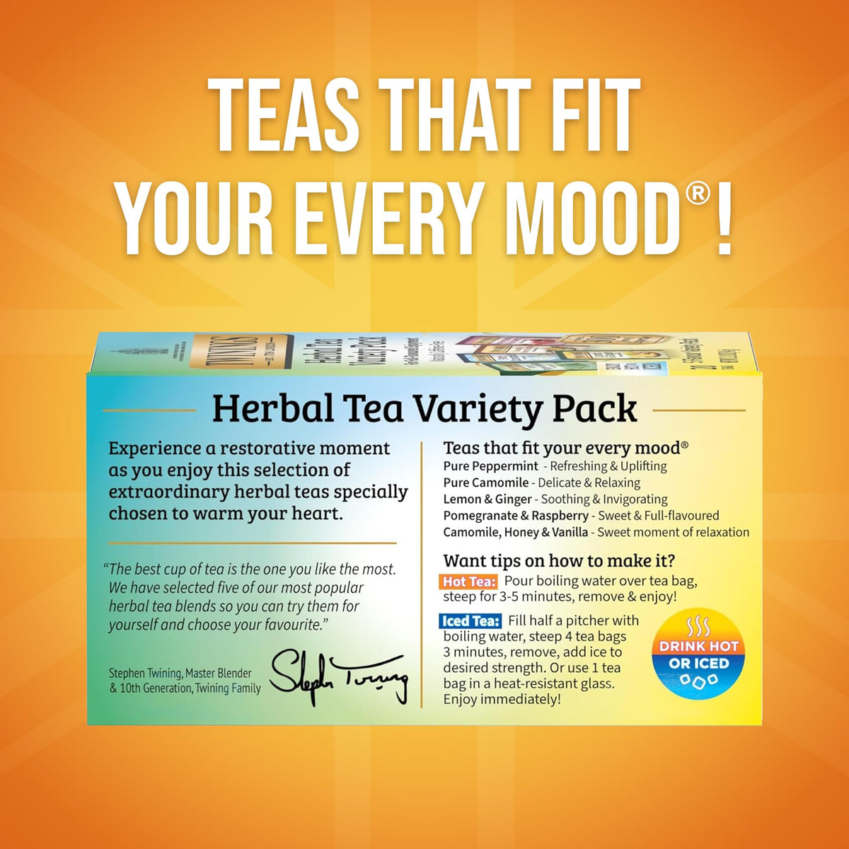 Twinings Herbal Tea Variety Pack – 120 Teabags, 6 Boxes, 5 Flavours, Naturally Caffeine-Free