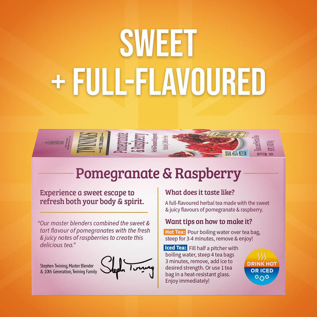 Twinings Pomegranate & Raspberry Herbal Tea – Naturally Caffeine-Free, 120 Bags (Pack of 6)
