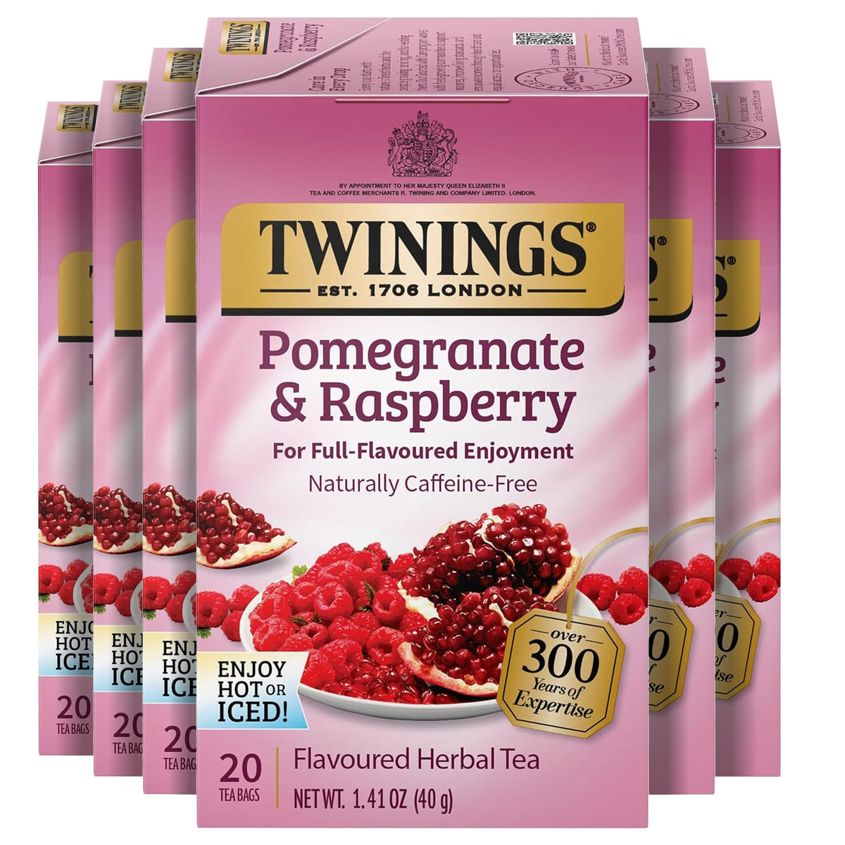 Twinings Pomegranate & Raspberry Herbal Tea – Naturally Caffeine-Free, 120 Bags (Pack of 6)