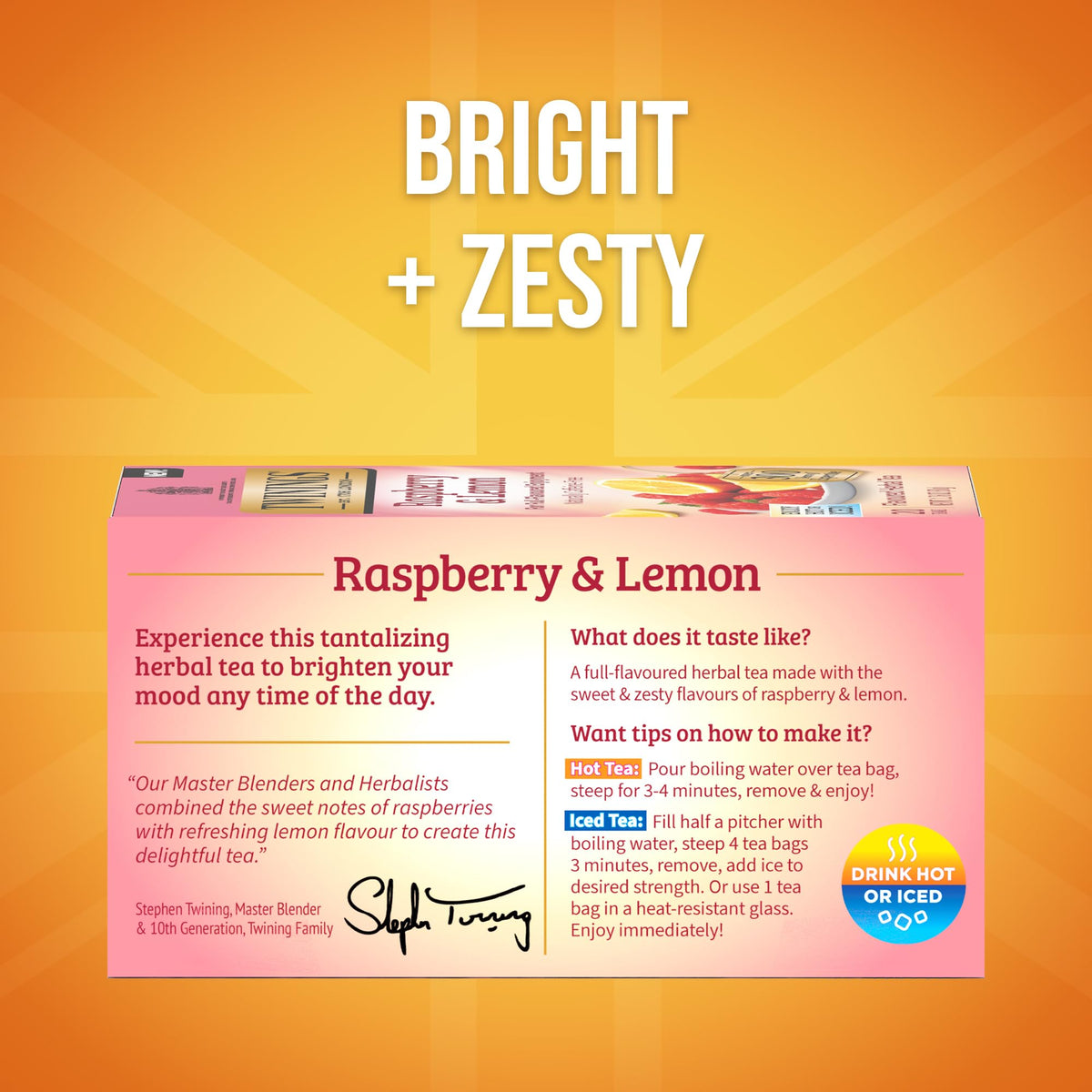 Twinings Raspberry & Lemon Herbal Tea — 120 Bags, Naturally Caffeine-Free