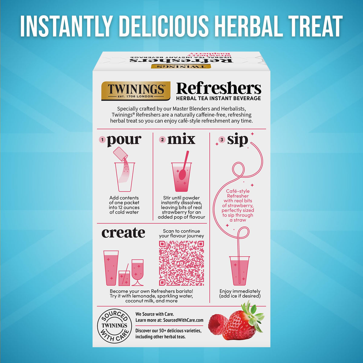 Twinings Strawberry Raspberry Refreshers – Café-Style, Naturally Caffeine-Free Herbal Tea, 30 Packets