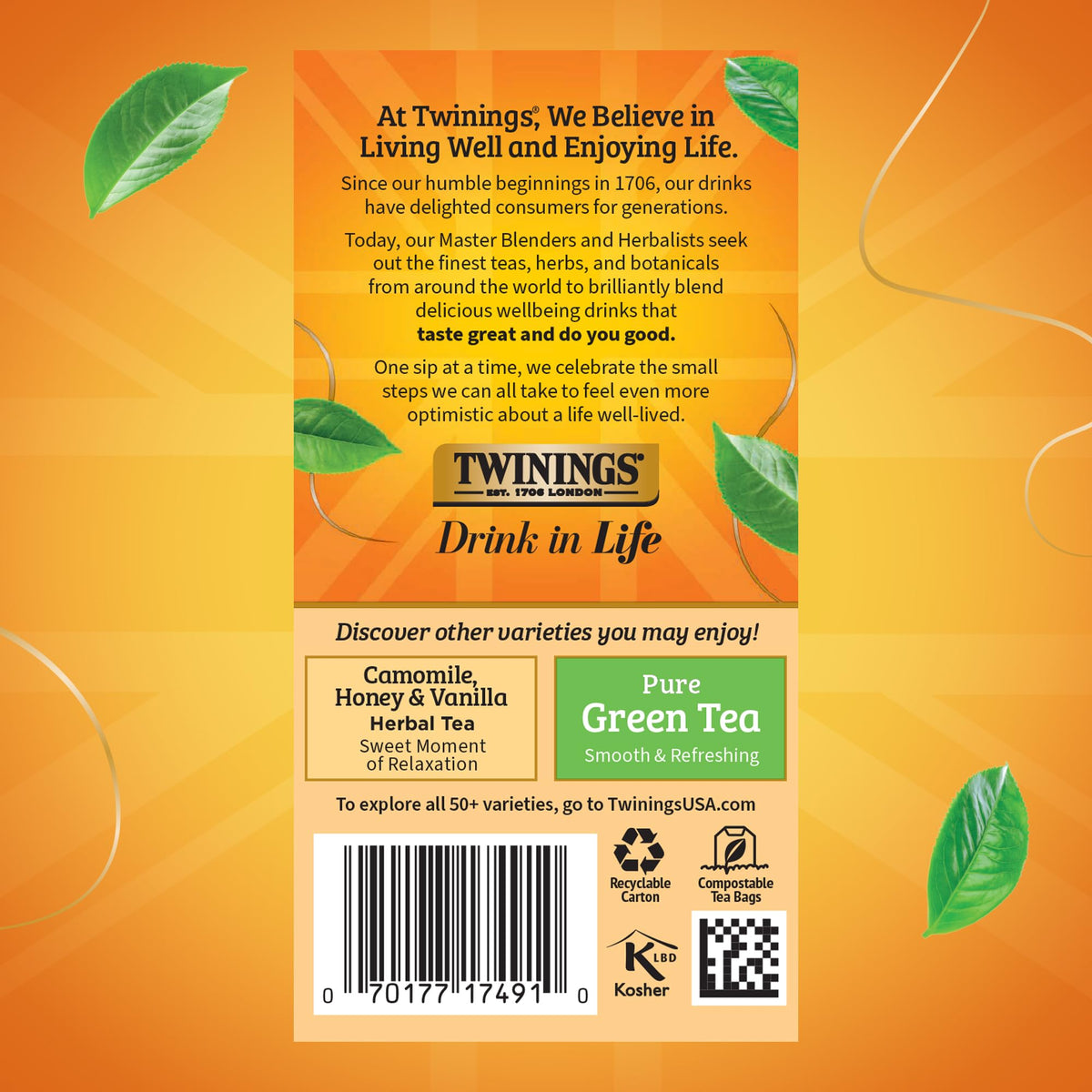 Twinings Peppermint & Creamy Vanilla Herbal Tea — Naturally Caffeine-Free, 120 Bags (Pack of 6)