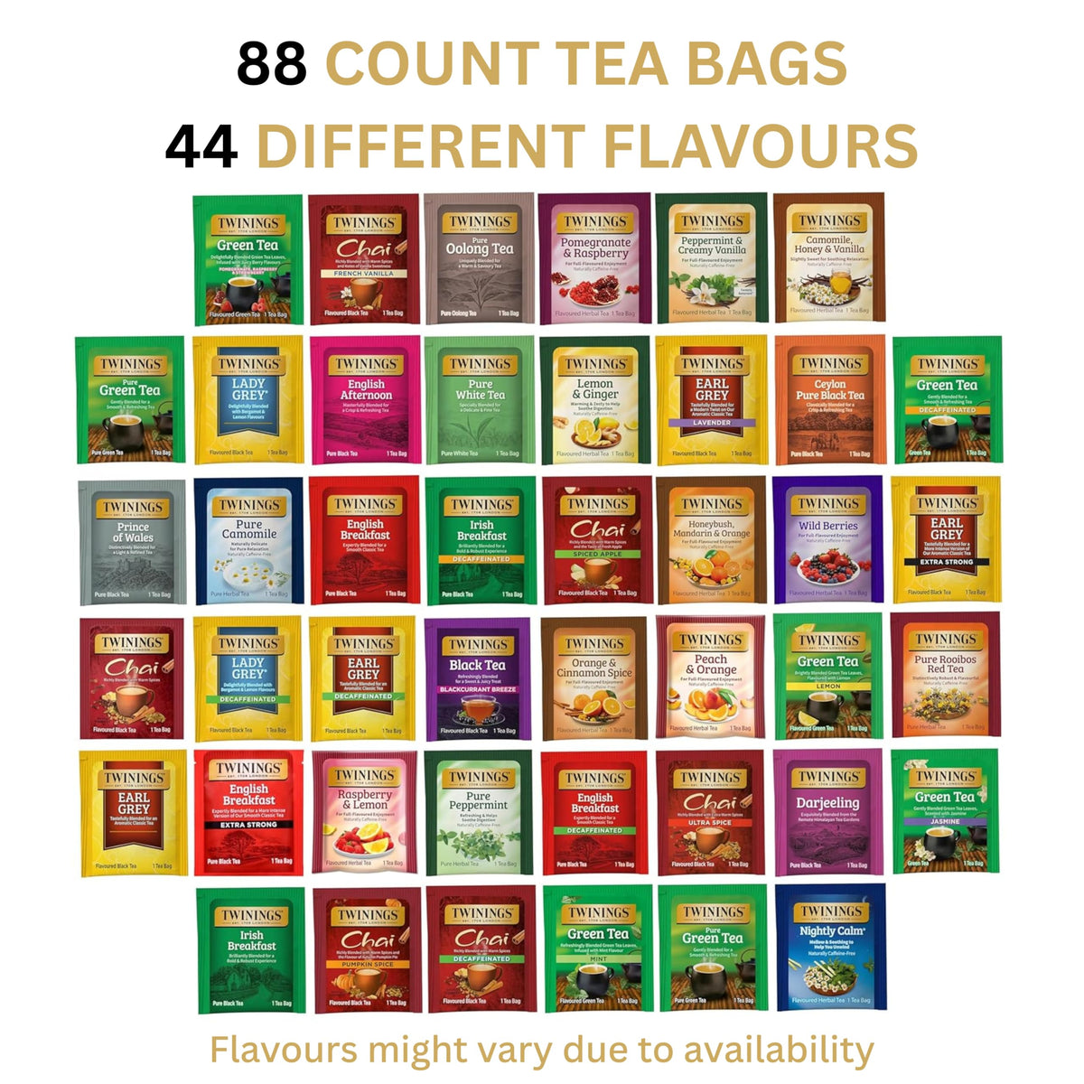 Twinings Tea Bag Sampler Assortment – 88 Tea Bags, 44 Flavours | Variety Pack
