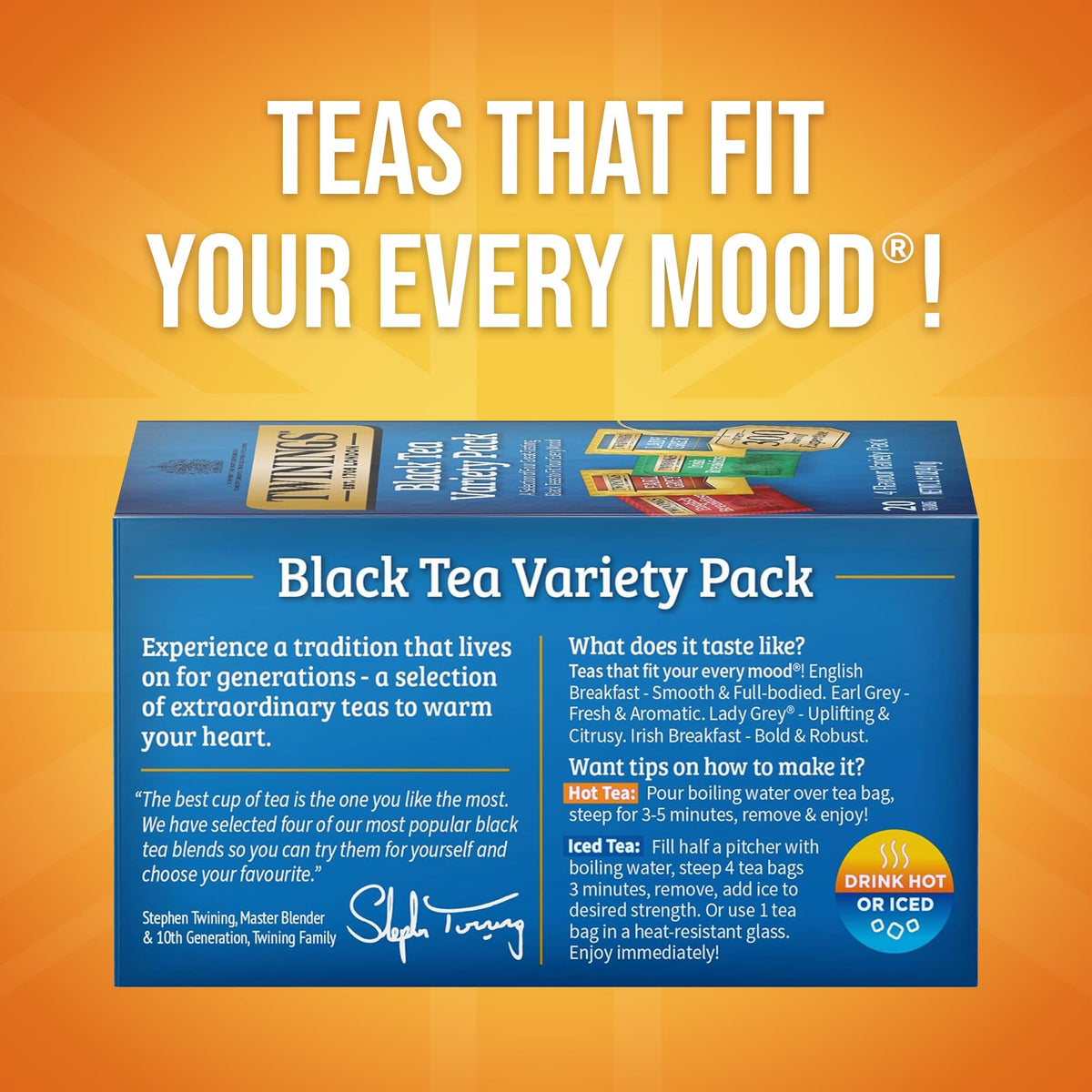 Twinings Variety Pack Black Tea Bags — 120 Count (6 Boxes) English Breakfast, Earl Grey, Irish Breakfast, Lady Grey