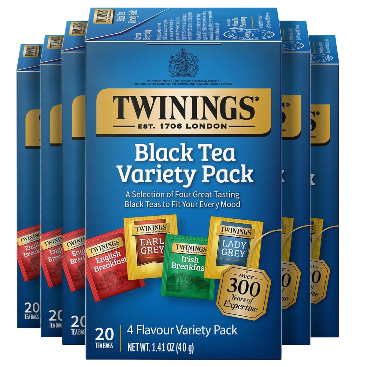 Twinings Variety Pack Black Tea Bags — 120 Count (6 Boxes) English Breakfast, Earl Grey, Irish Breakfast, Lady Grey