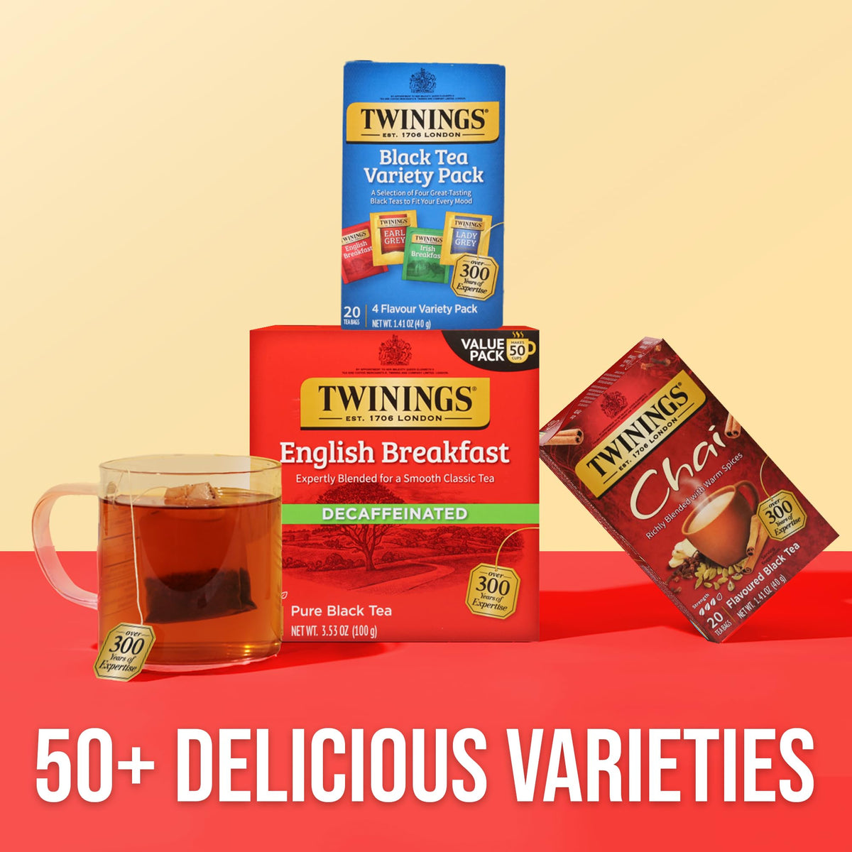 Twinings Variety Pack Black Tea Bags — 120 Count (6 Boxes) English Breakfast, Earl Grey, Irish Breakfast, Lady Grey