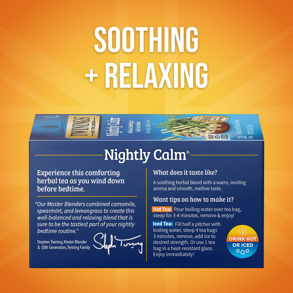 Twinings Nightly Calm Herbal Tea - Caffeine Free Spearmint & Lemongrass, 120 Tea Bags (Pack of 6)