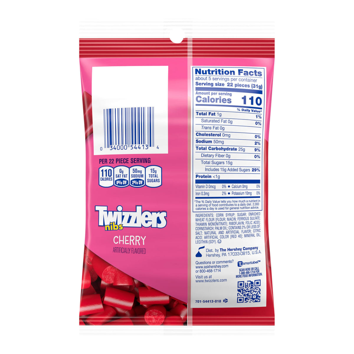 Twizzlers Nibs Cherry Flavored Chewy Candy Bags – 12 Count, 6 oz Each