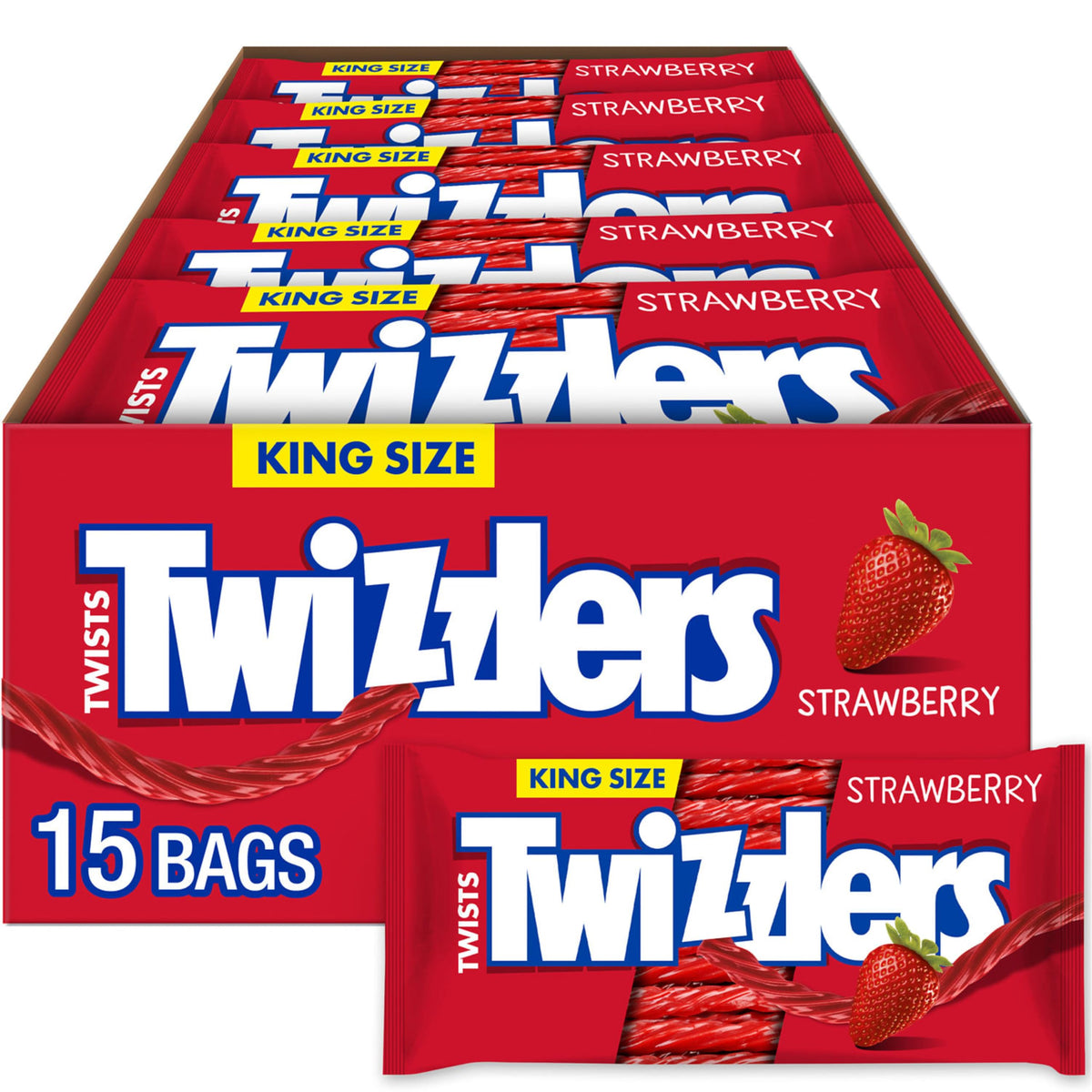TWIZZLERS Twists Strawberry Flavored King Size – 15 Pack, 5 oz Chewy Candy