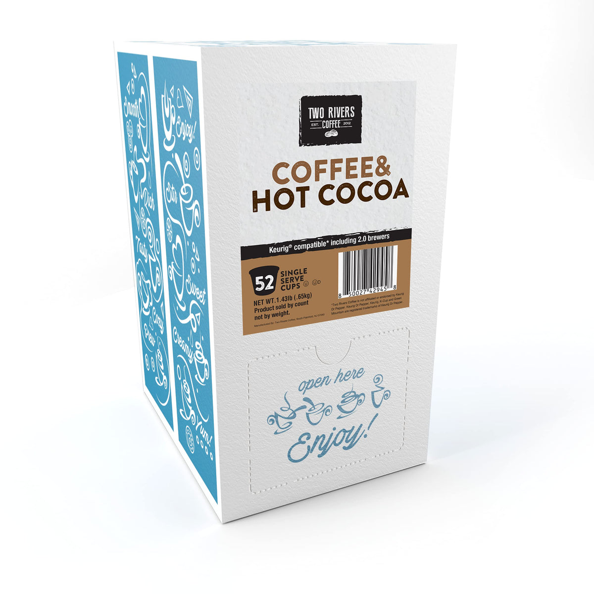 Two Rivers Coffee Sampler Pack — 52 Count, K-Cup Compatible with 2.0 (Coffee, Cocoa, Tea)