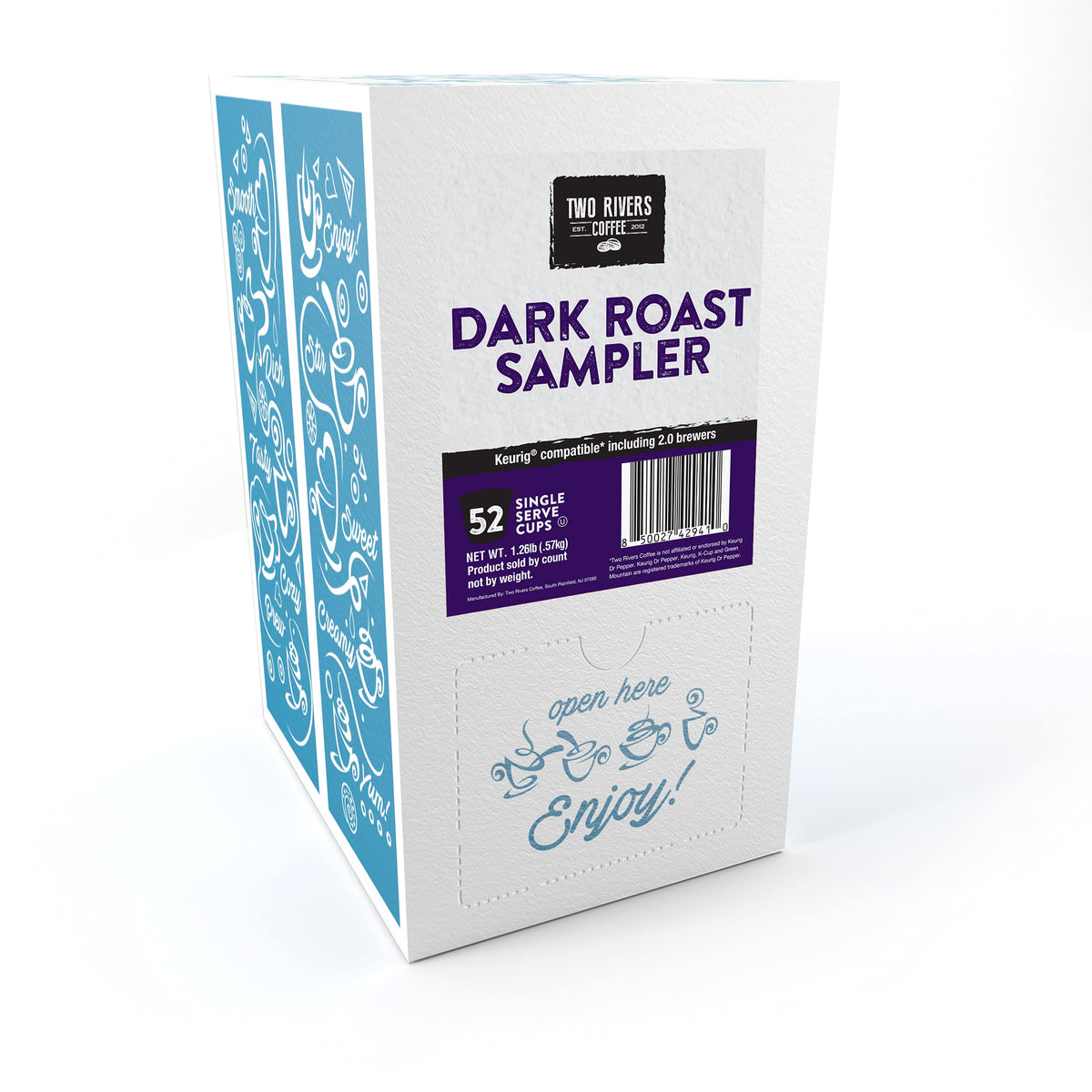 Two Rivers Coffee Dark Roast Pods Sampler – 52-Count, K-Cup Compatible Including 2.0