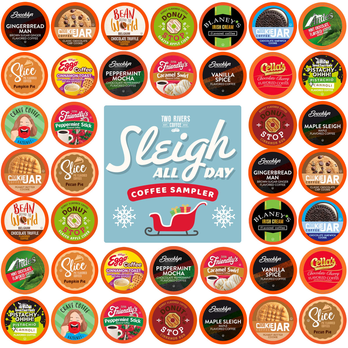 Two Rivers Coffee Sleigh All Day Holiday Coffee Pods – 40-Count Assorted K-Cups