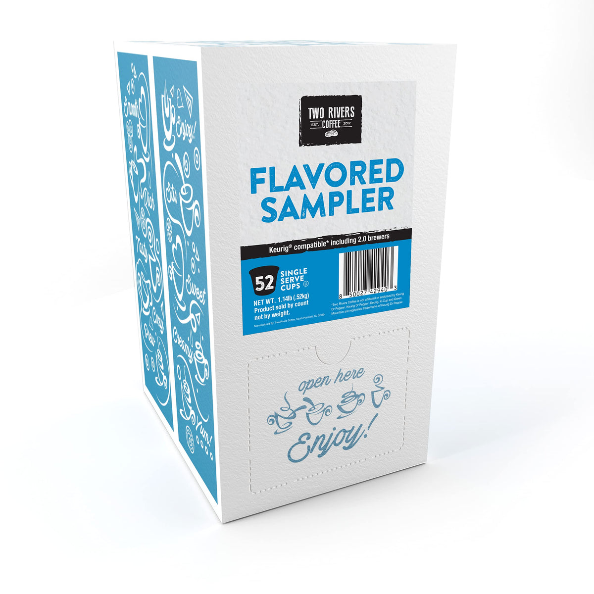 Two Rivers Coffee Flavored Pods Sampler — 52-Count, K-Cup Compatible with 2.0, Single-Serve Variety Pack