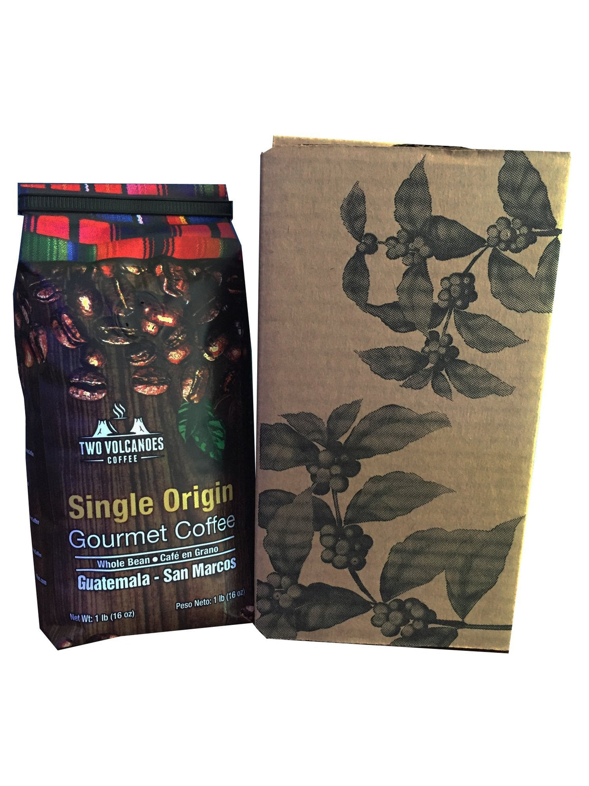 Two Volcanoes Coffee - Gourmet Guatemala Single-Origin Whole Bean, Medium Roast, 1 lb