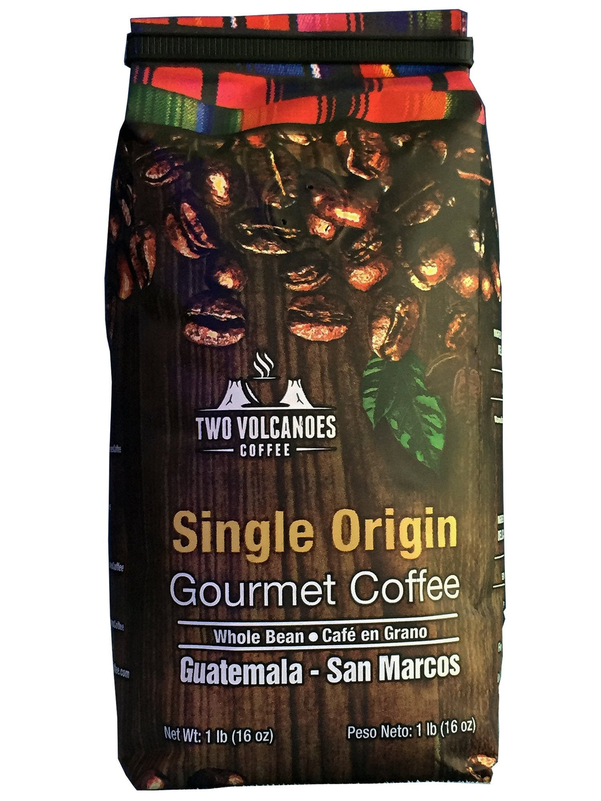 Two Volcanoes Coffee - Gourmet Guatemala Single-Origin Whole Bean, Medium Roast, 1 lb