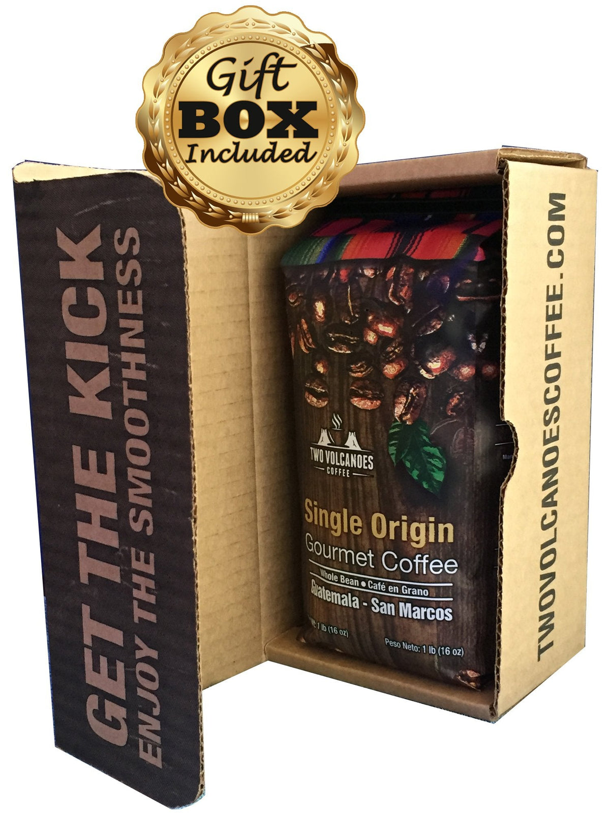 Two Volcanoes Coffee - Gourmet Guatemala Single-Origin Whole Bean, Medium Roast, 1 lb