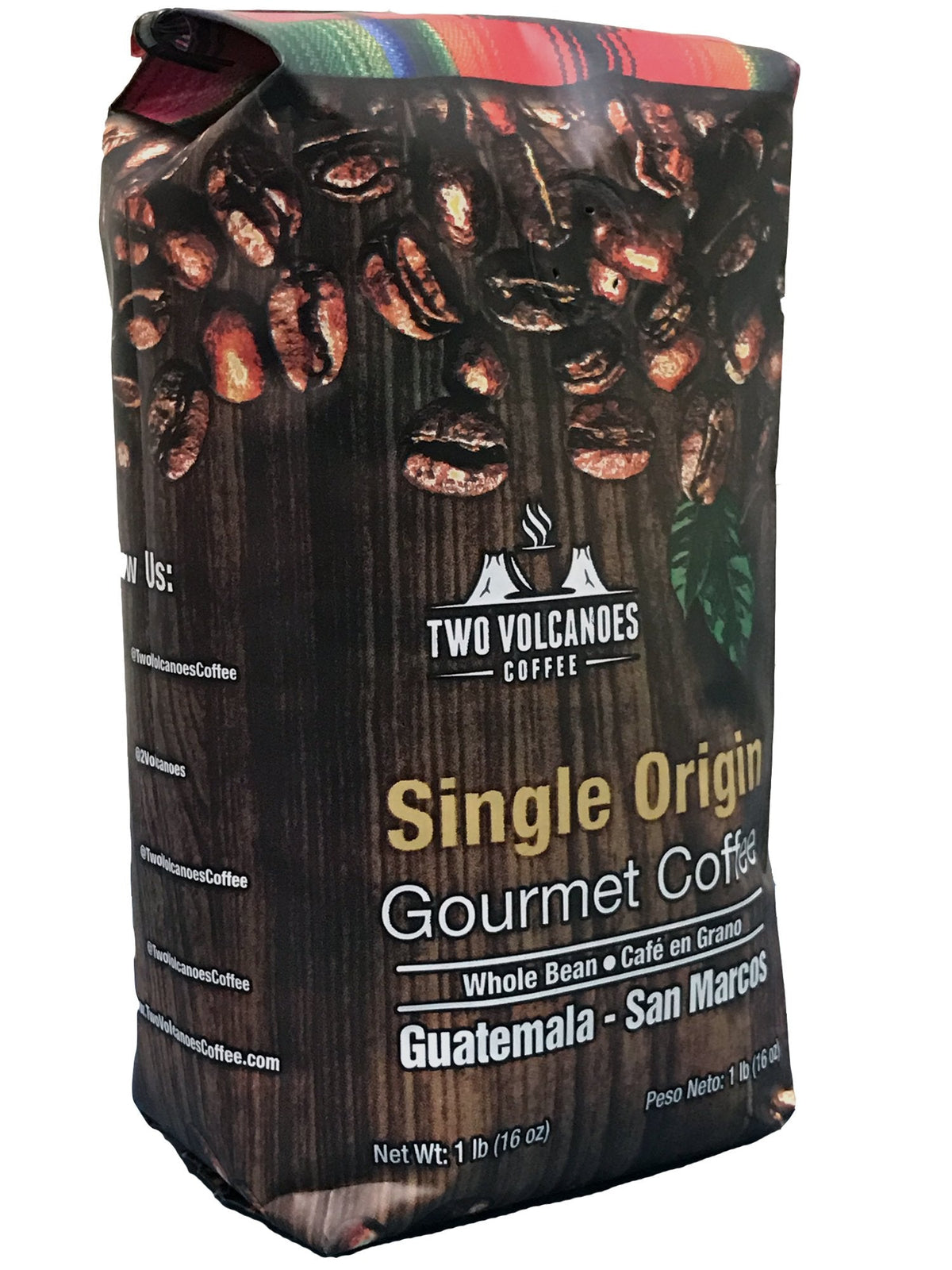 Two Volcanoes Coffee - Gourmet Guatemala Single-Origin Whole Bean, Medium Roast, 1 lb