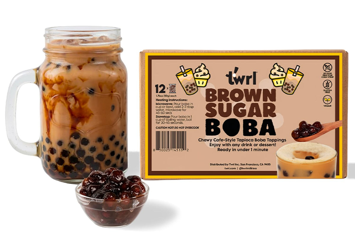 Twrl M!lk Tea Brown Sugar Boba Toppings – Cafe-Style Tapioca Pearls, Gluten-Free & Vegan (12 Servings)