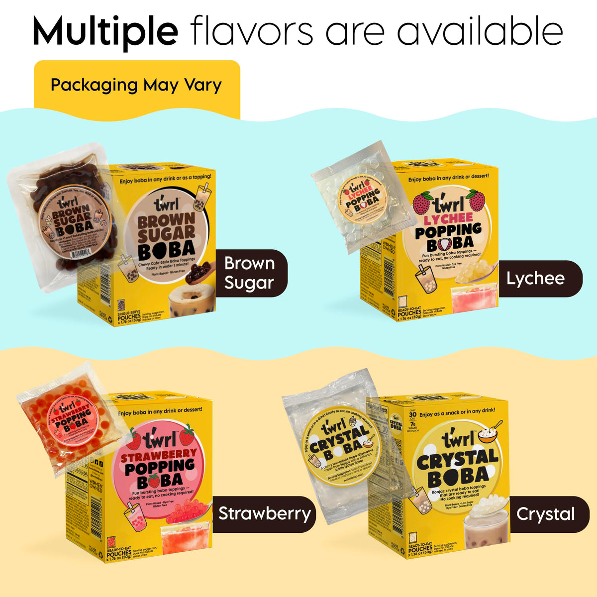 Twrl M!lk Tea Brown Sugar Boba Toppings – Cafe-Style Tapioca Pearls, Gluten-Free & Vegan (12 Servings)