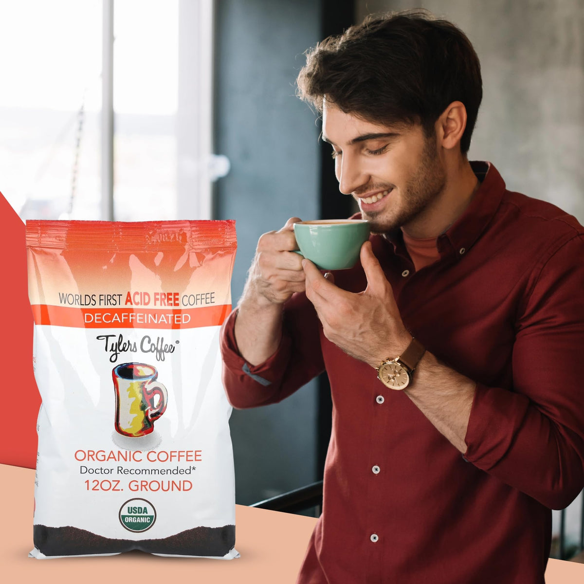 Tylers Coffee – USDA Organic Decaf Arabica, Low Acid, Medium Roast – 12 oz