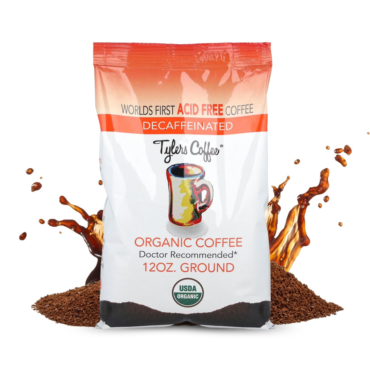Tylers Coffee – USDA Organic Decaf Arabica, Low Acid, Medium Roast – 12 oz