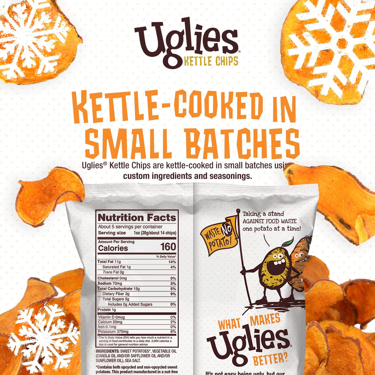 UGLIES Sweet Potato Kettle-Cooked Chips – Gluten-Free, Kosher, Non-GMO, 12 x 1.5 oz Bags