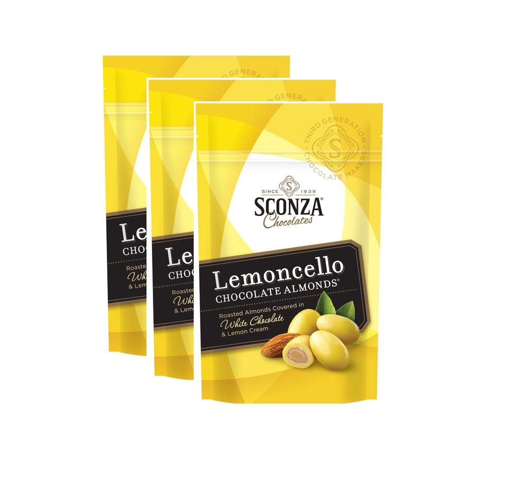 UMEBEAM Sconza Lemoncello Chocolate Almonds – Stand Up Pouch, 5oz Each, Pack of 3