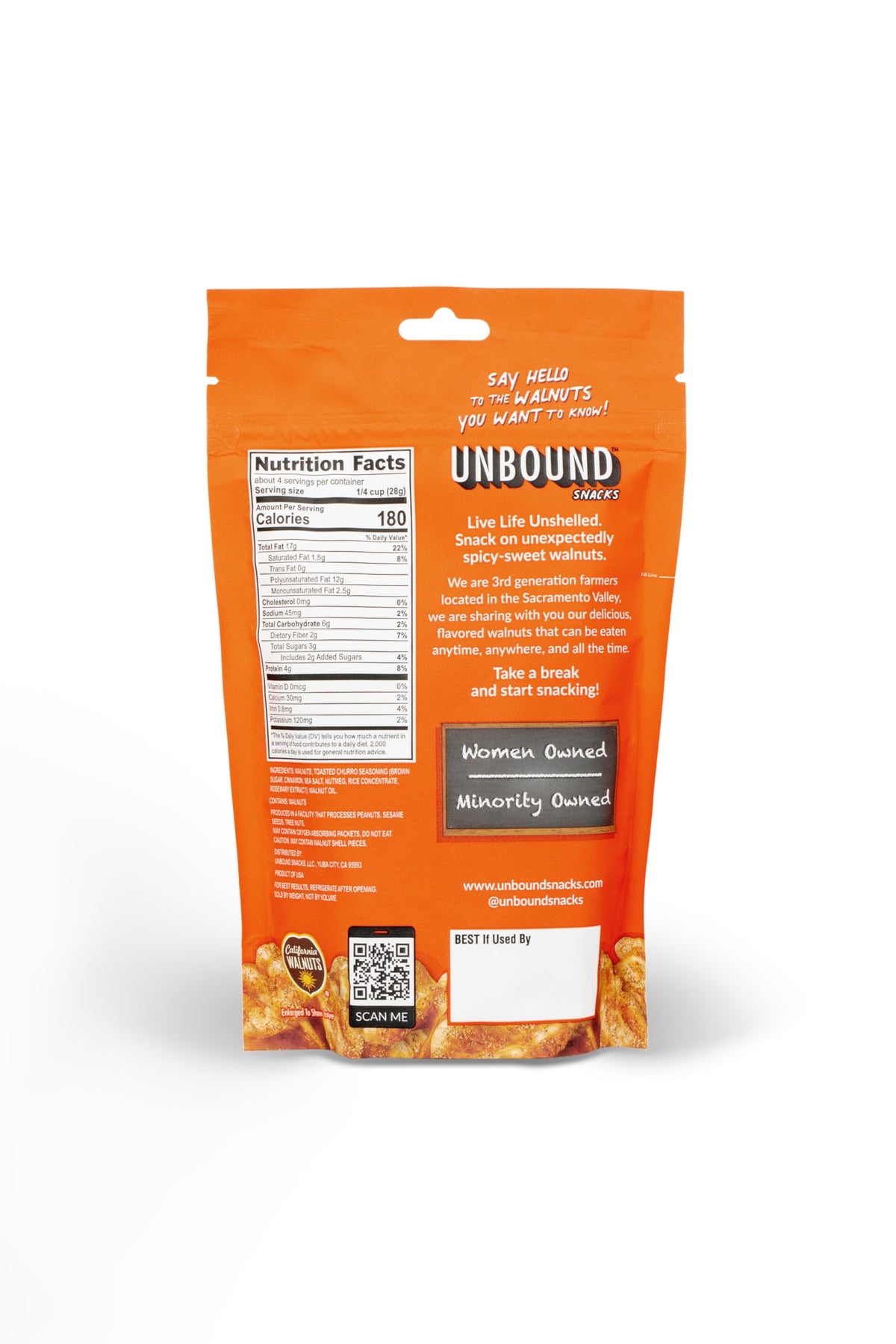 Unbound Snacks Toasted Churro Walnuts – 4 oz Pack of 4 | Gluten Free, Vegan, 4g Protein