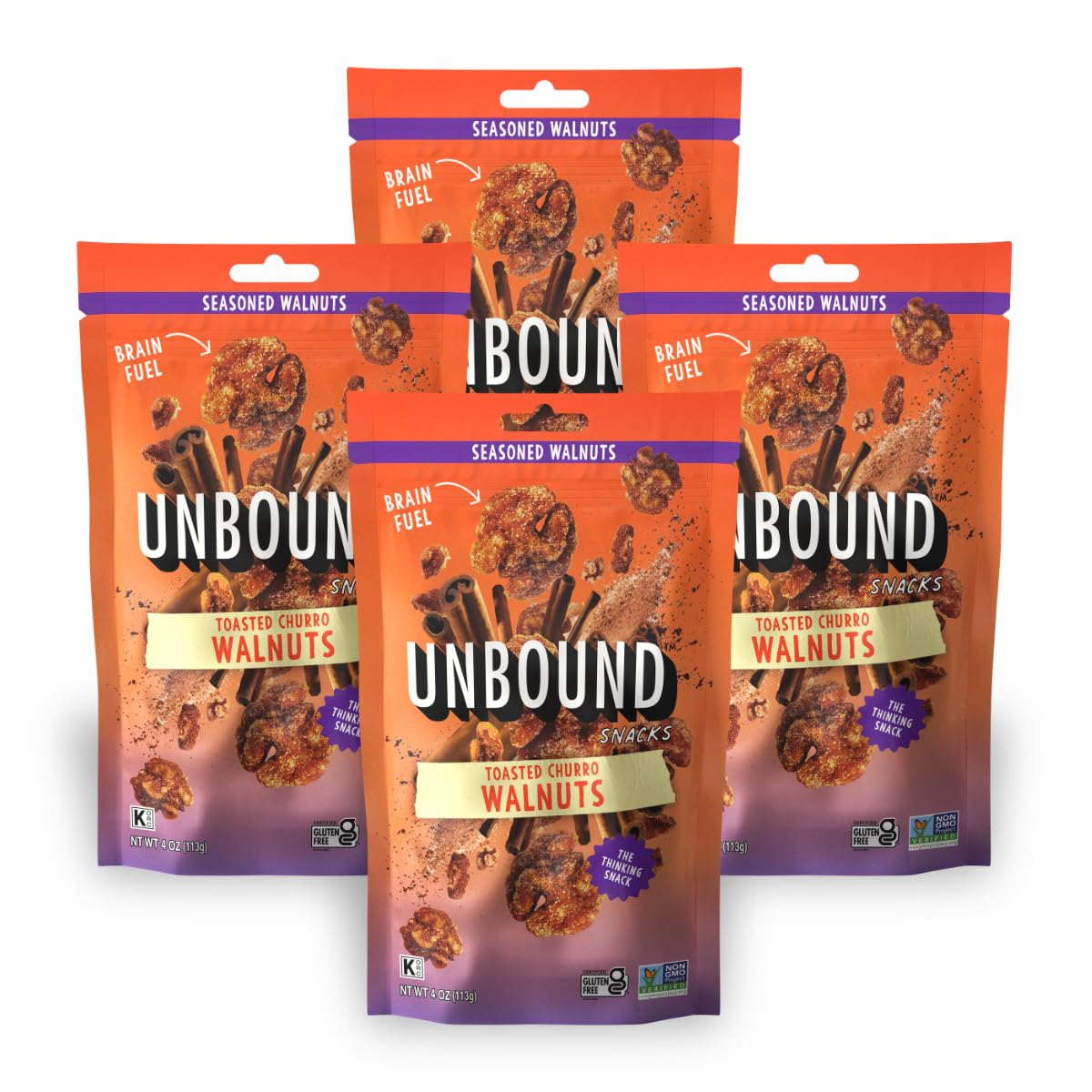 Unbound Snacks Toasted Churro Walnuts – 4 oz Pack of 4 | Gluten Free, Vegan, 4g Protein