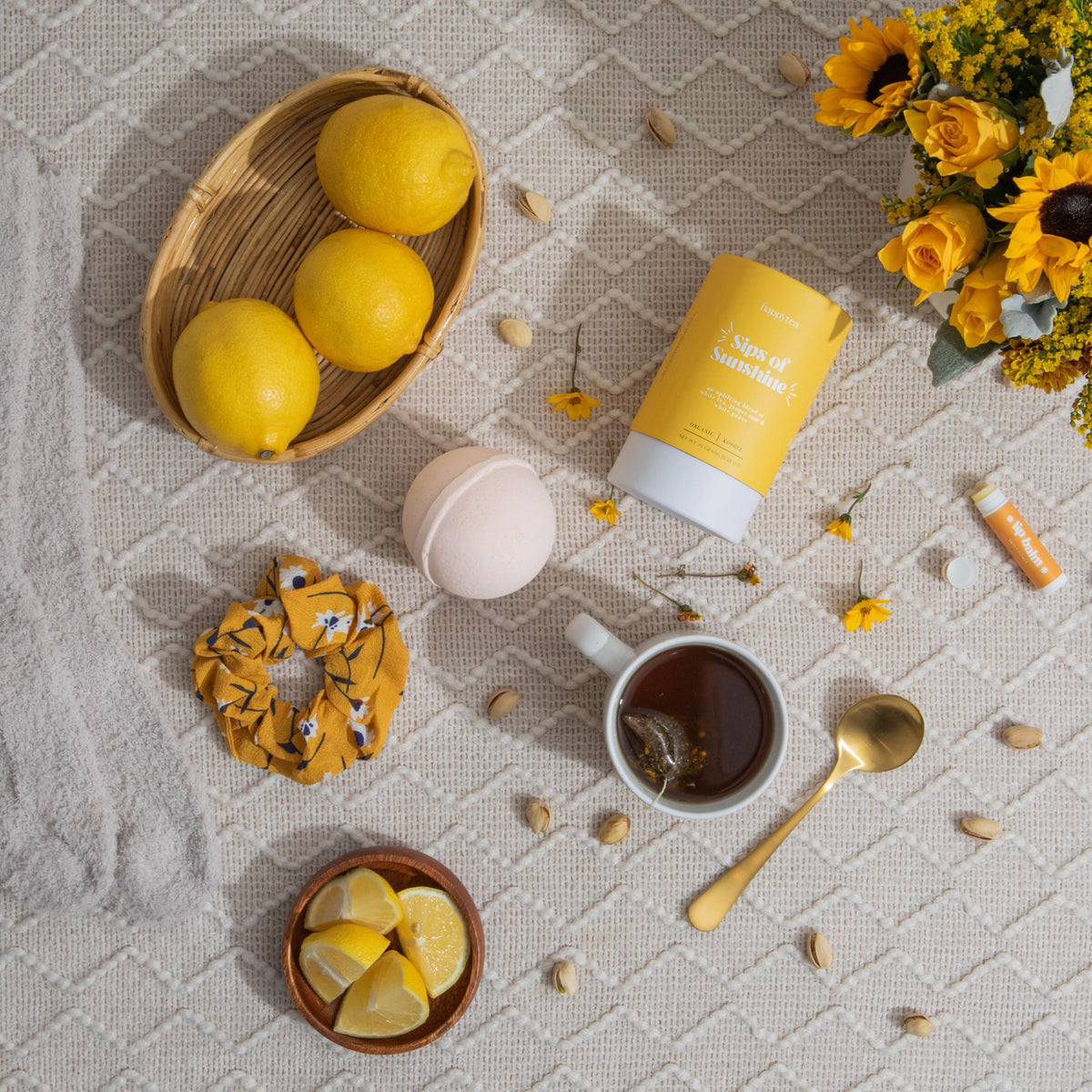 Unboxme Sunshine Spa Gift Basket for Women | Mother's Day Gift Set with Tea, Mug, Bath Bomb & Socks