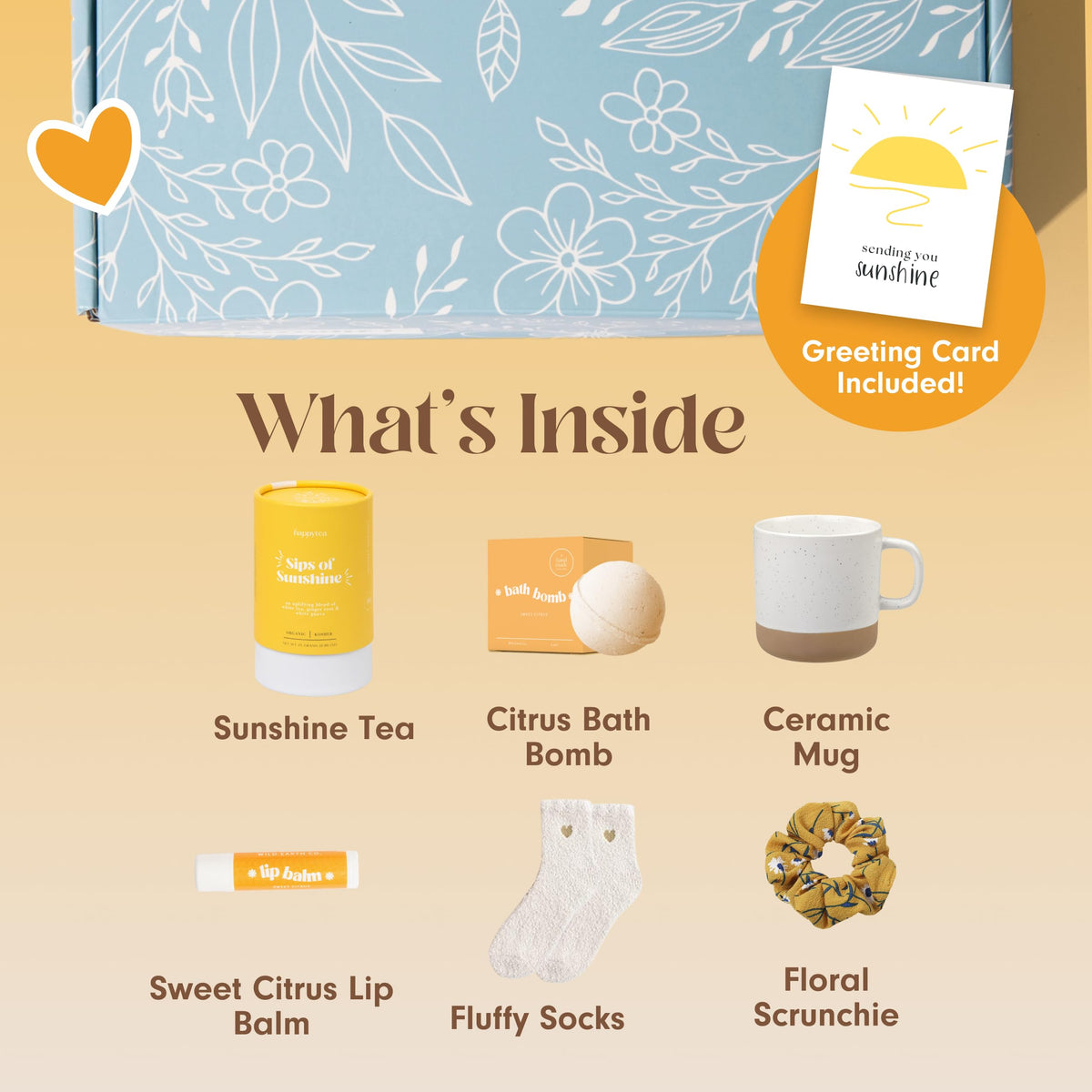 Unboxme Sunshine Spa Gift Basket for Women | Mother's Day Gift Set with Tea, Mug, Bath Bomb & Socks