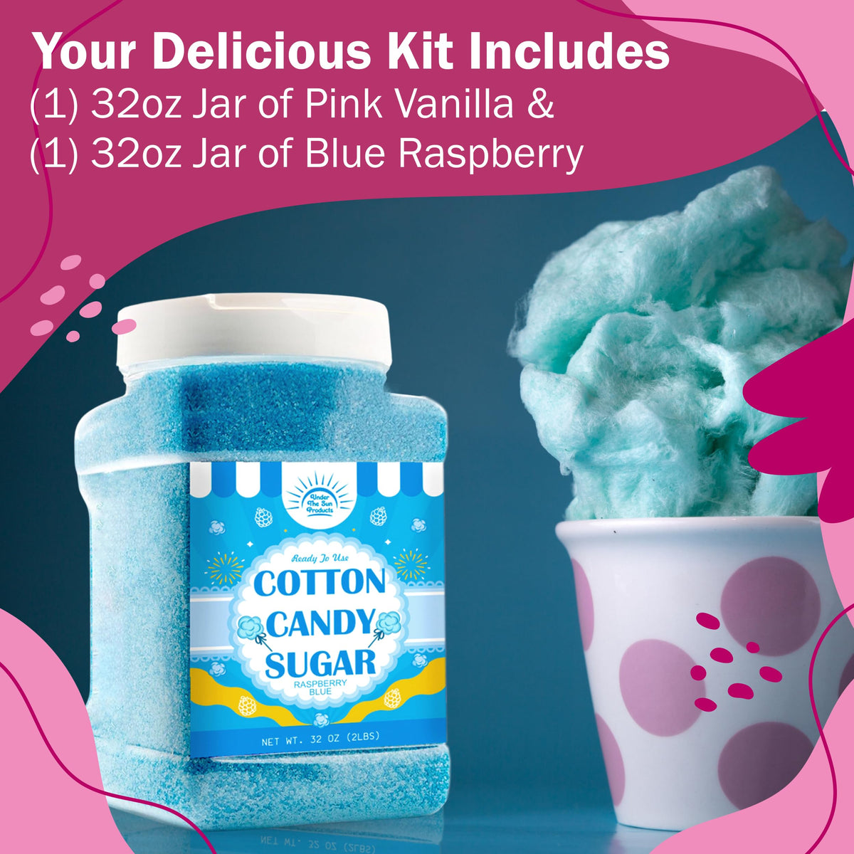 Under the Sun Cotton Candy Floss Sugar – Pink Vanilla & Blue Raspberry (2 x 2 lb) for Machines