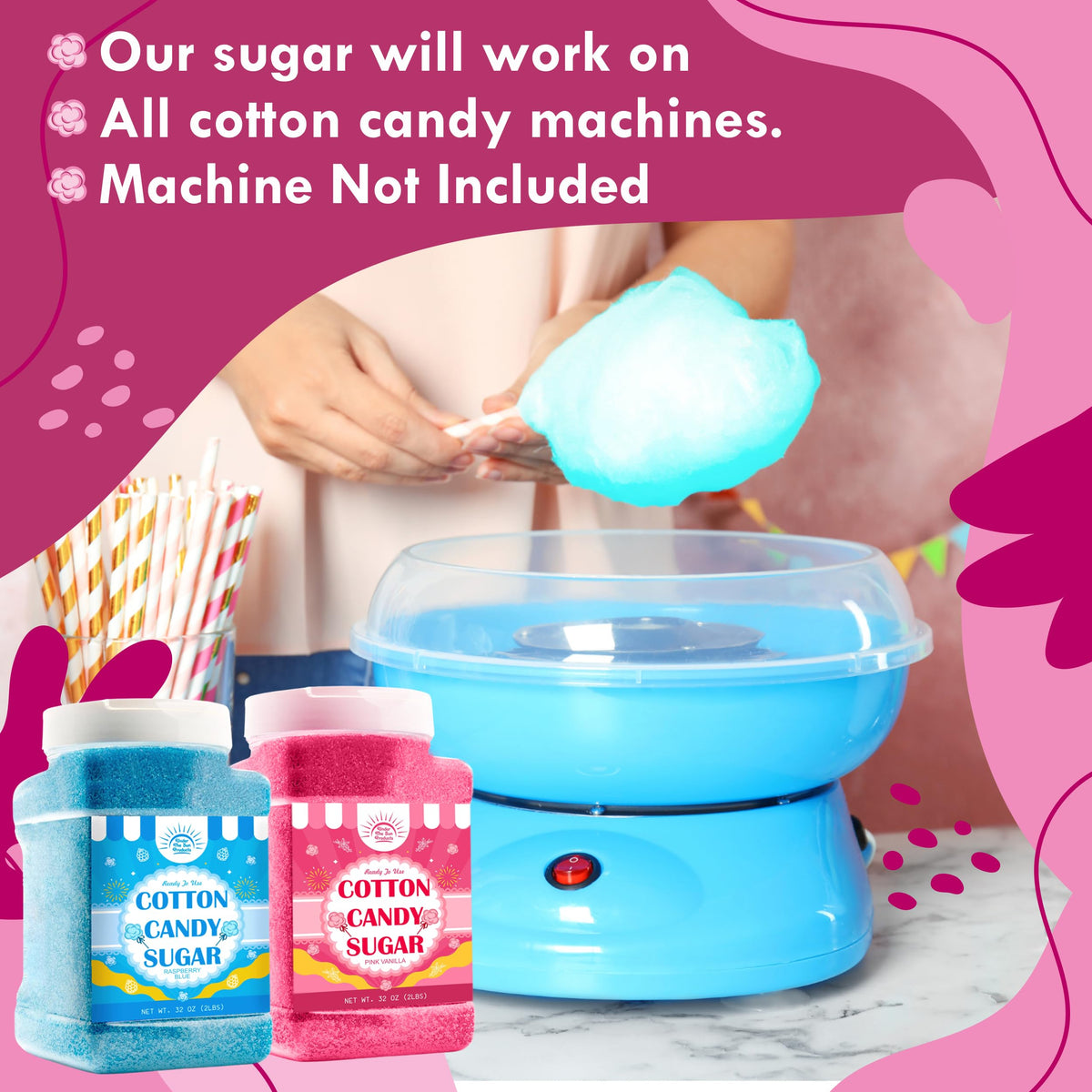 Under the Sun Cotton Candy Floss Sugar – Pink Vanilla & Blue Raspberry (2 x 2 lb) for Machines