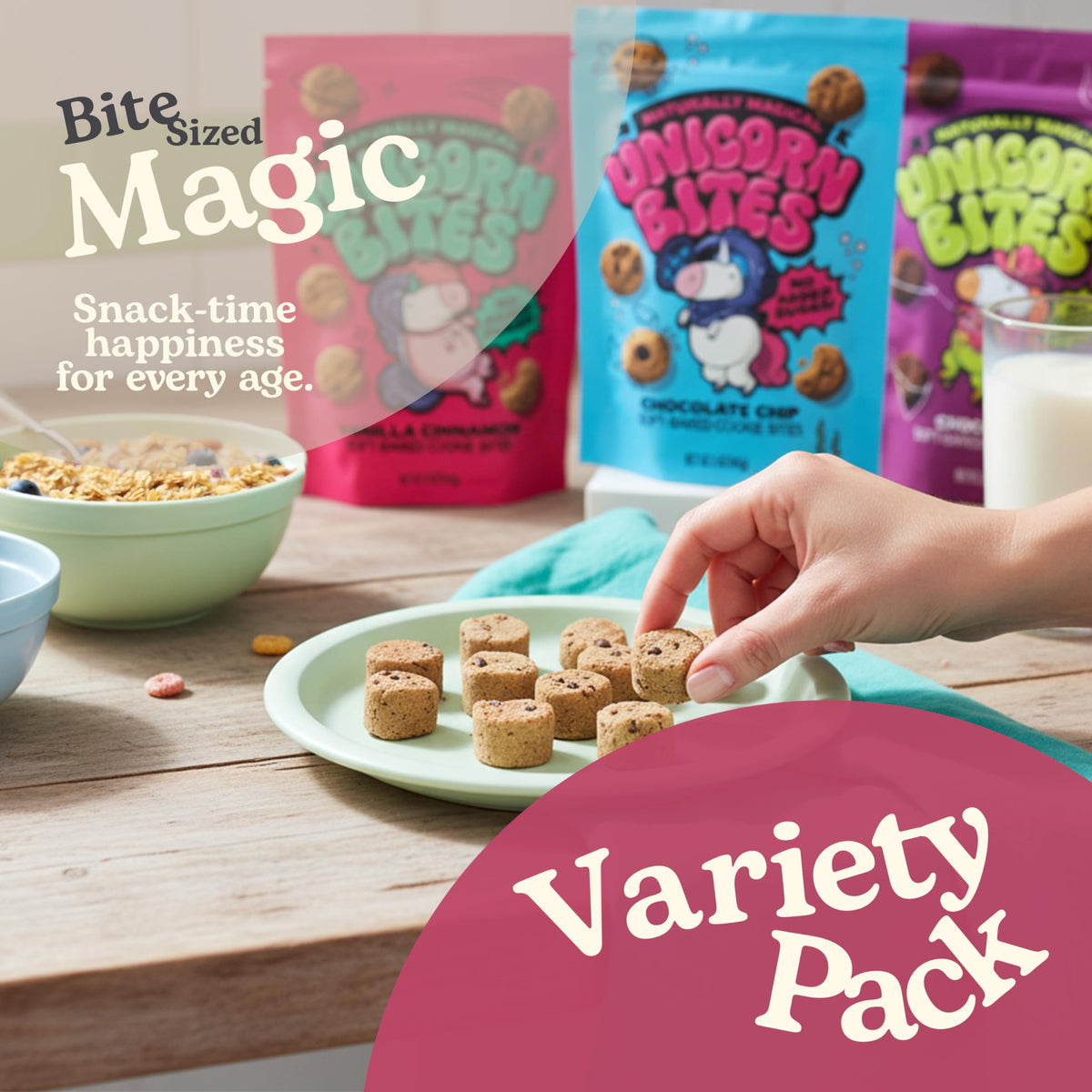 Unicorn Bites Mini Soft Baked Cookies - 3-Flavor Variety Pack (Vegan, Gluten Free, Date-Sweetened)